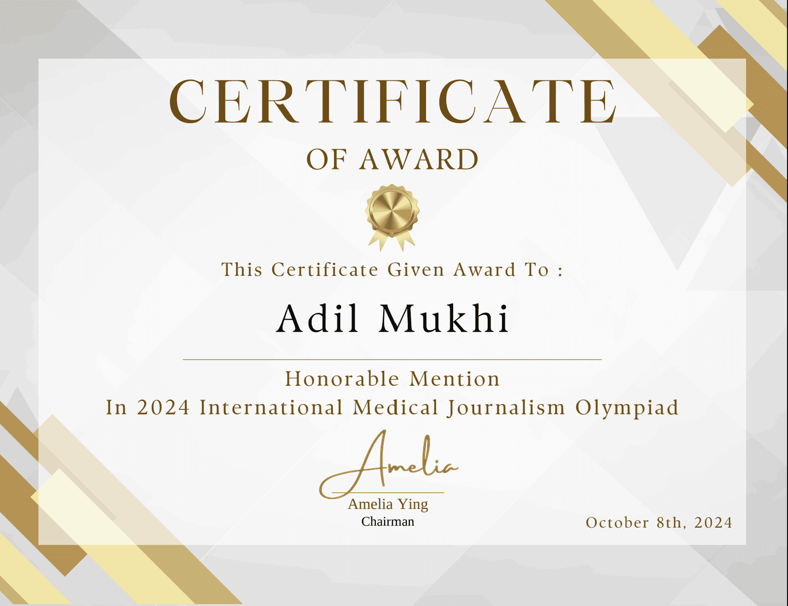 Honourable Mention – International Medical Journalism Olympiad