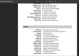 Silver Medal – Canadian Biology Olympiad
