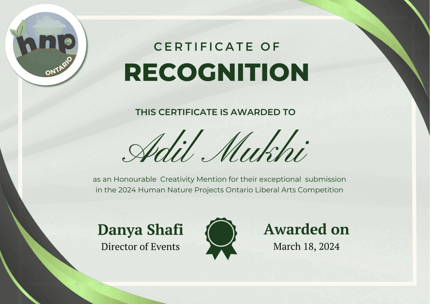 Certificate of Recognition - Liberal Arts Competition