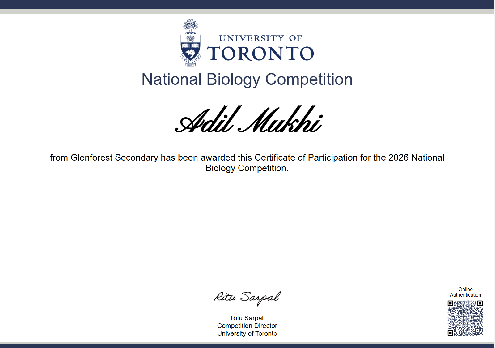 National Biology Competition — Participation (2026)