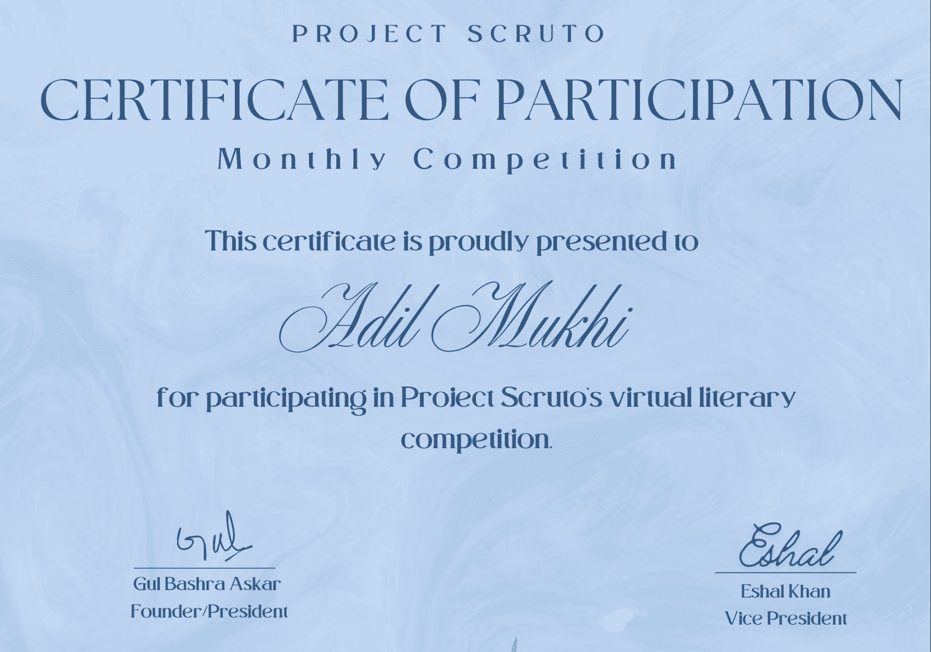 Certificate of Participation - Literary Competition