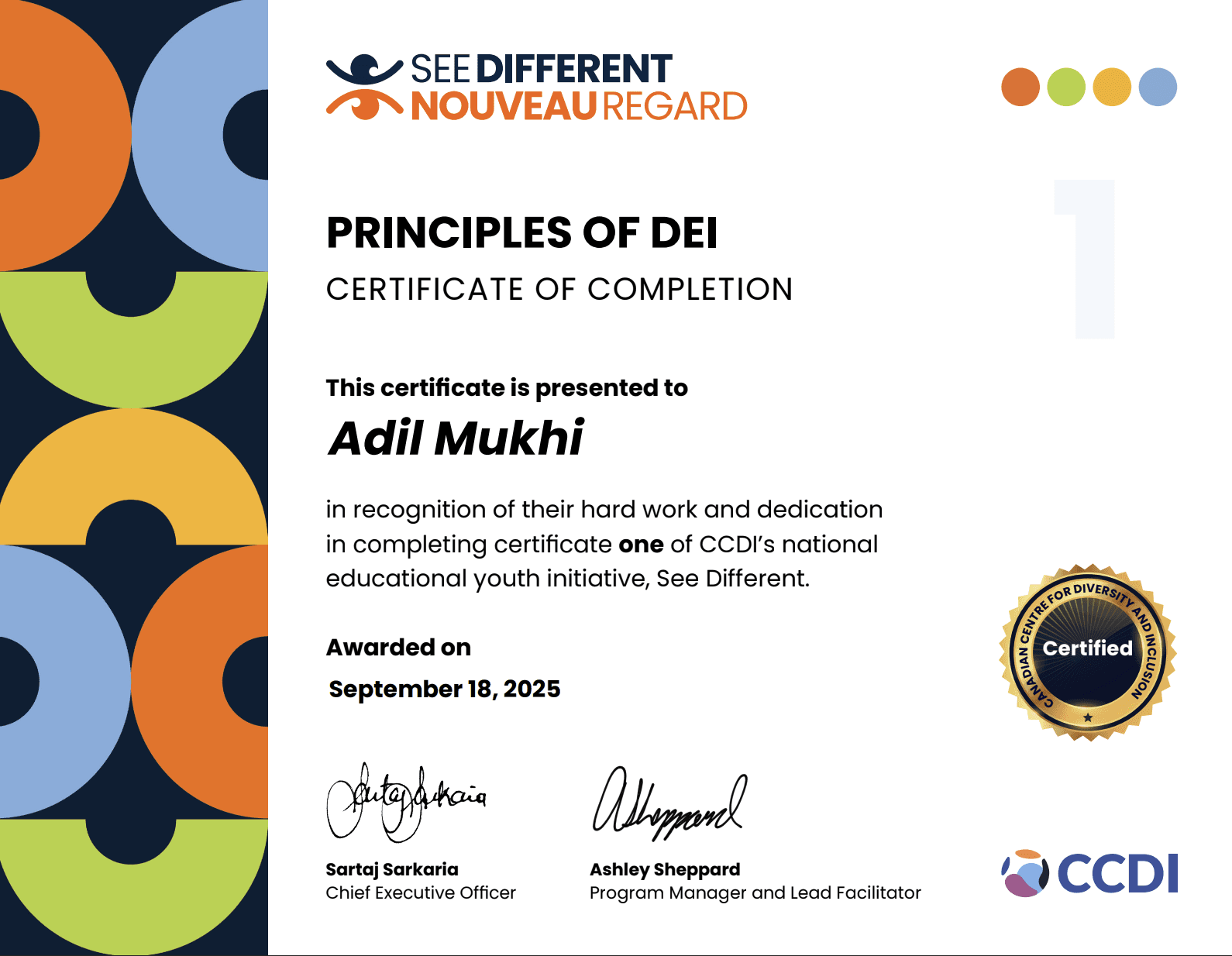 See Different – Principles of DEI Certificate of Completion