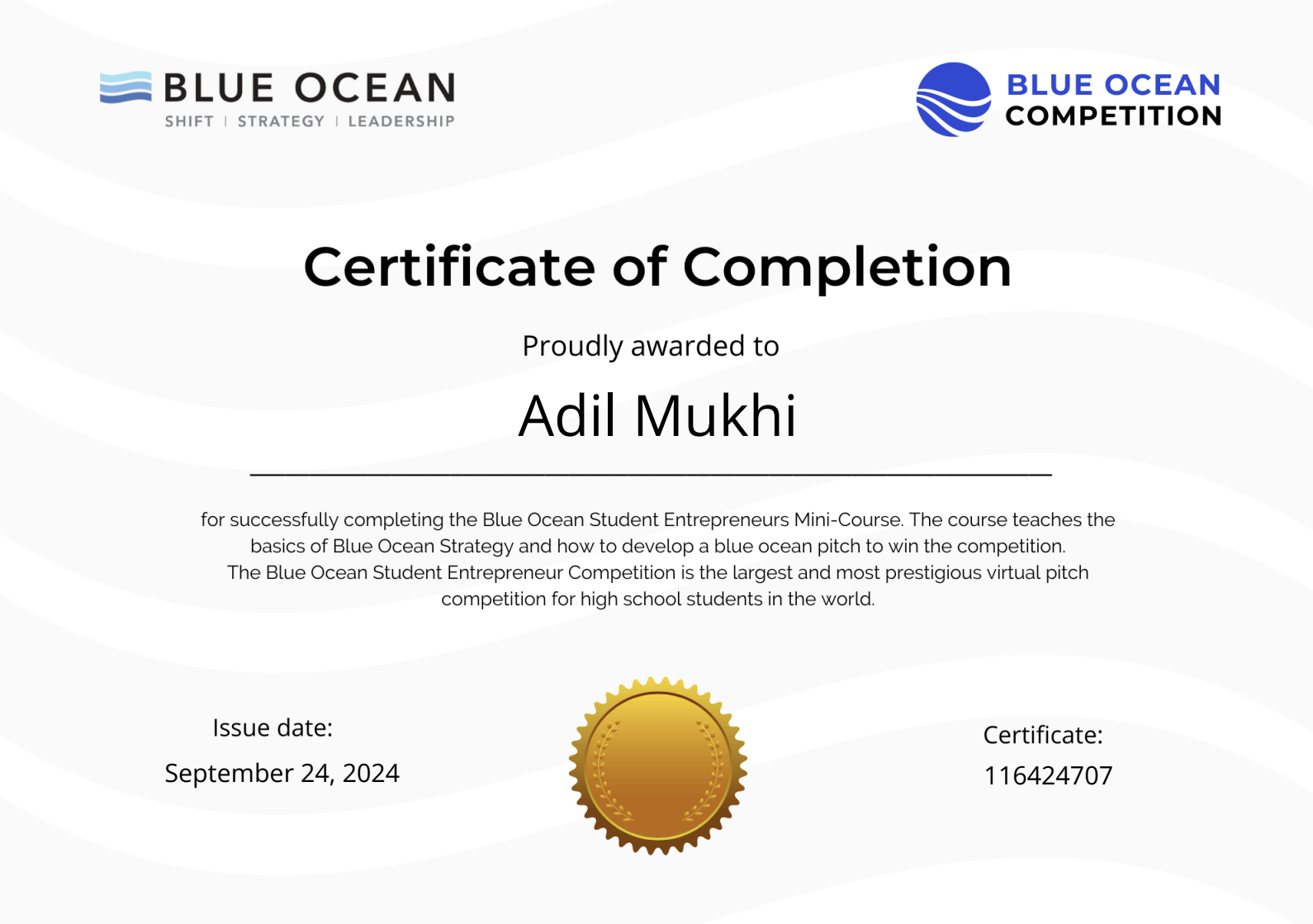 Certificate of Completion - Blue Ocean Strategy