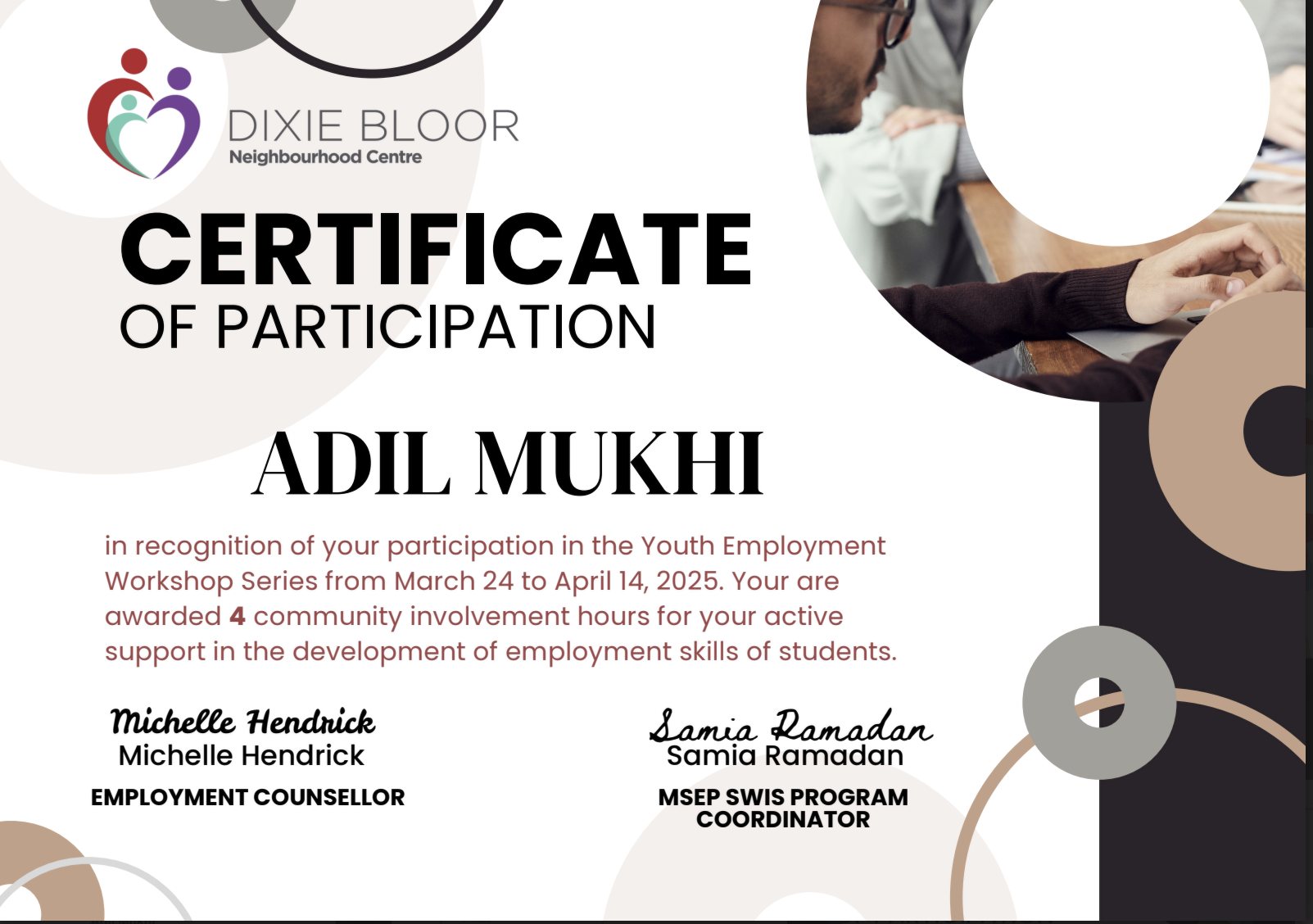 Certificate of Participation - Youth Employment Workshop