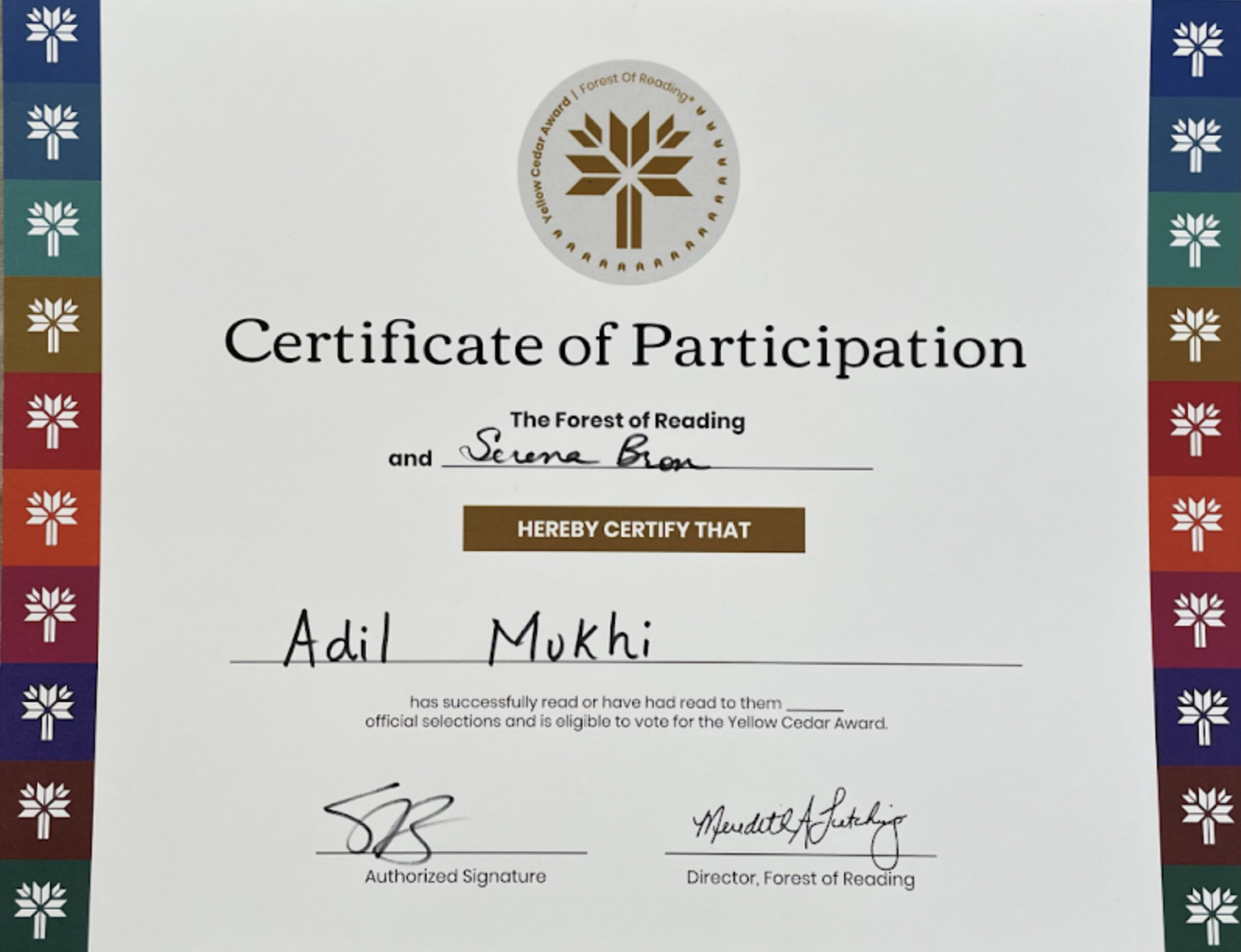 Certificate of Participation - Forest of Reading