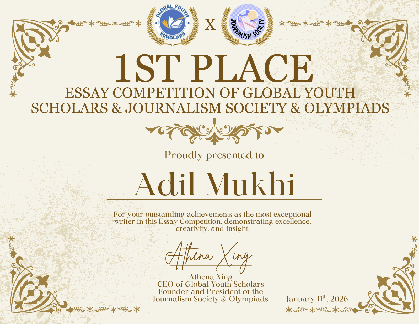 1st Place - Global Youth Scholars Essay Competition