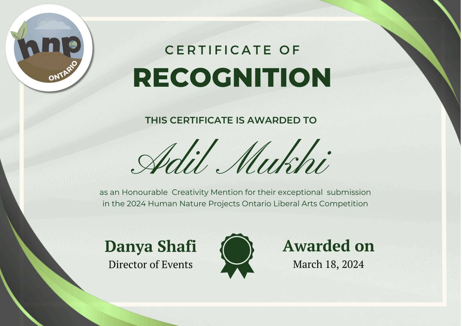 Certificate of Recognition - Liberal Arts Competition