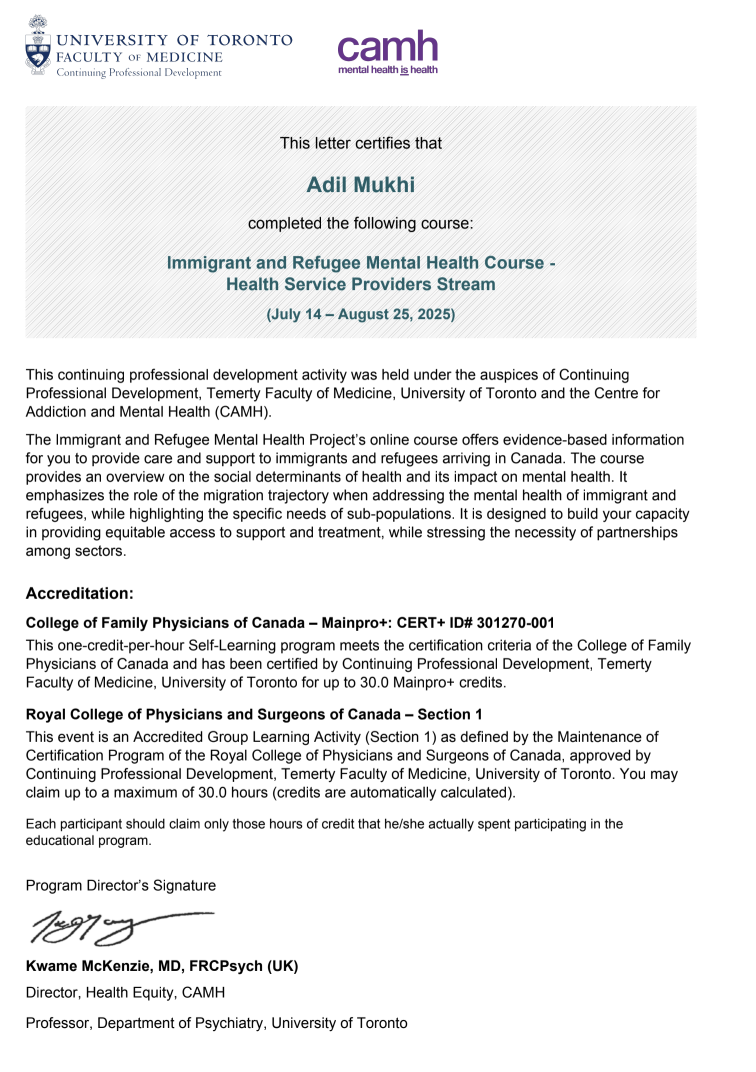 Immigrant and Refugee Mental Health Course - Health Service Providers Stream