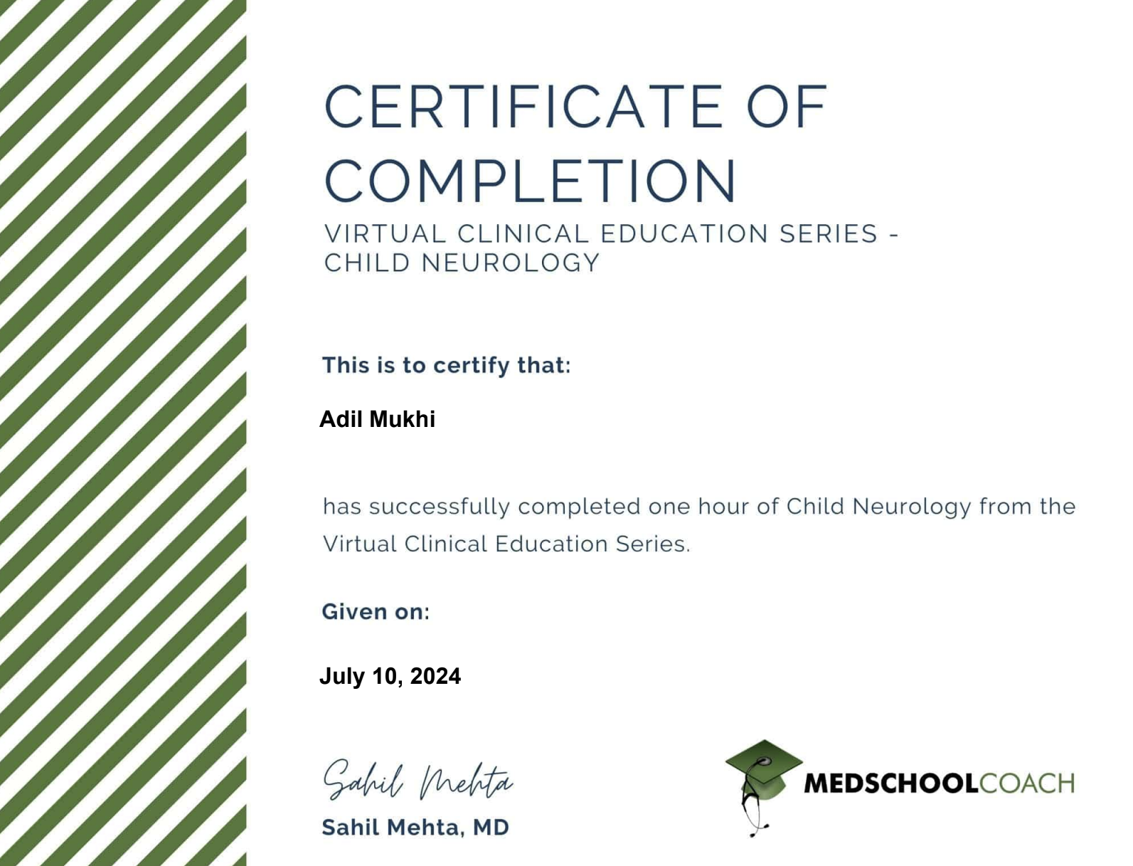 Certificate of Completion - Child Neurology