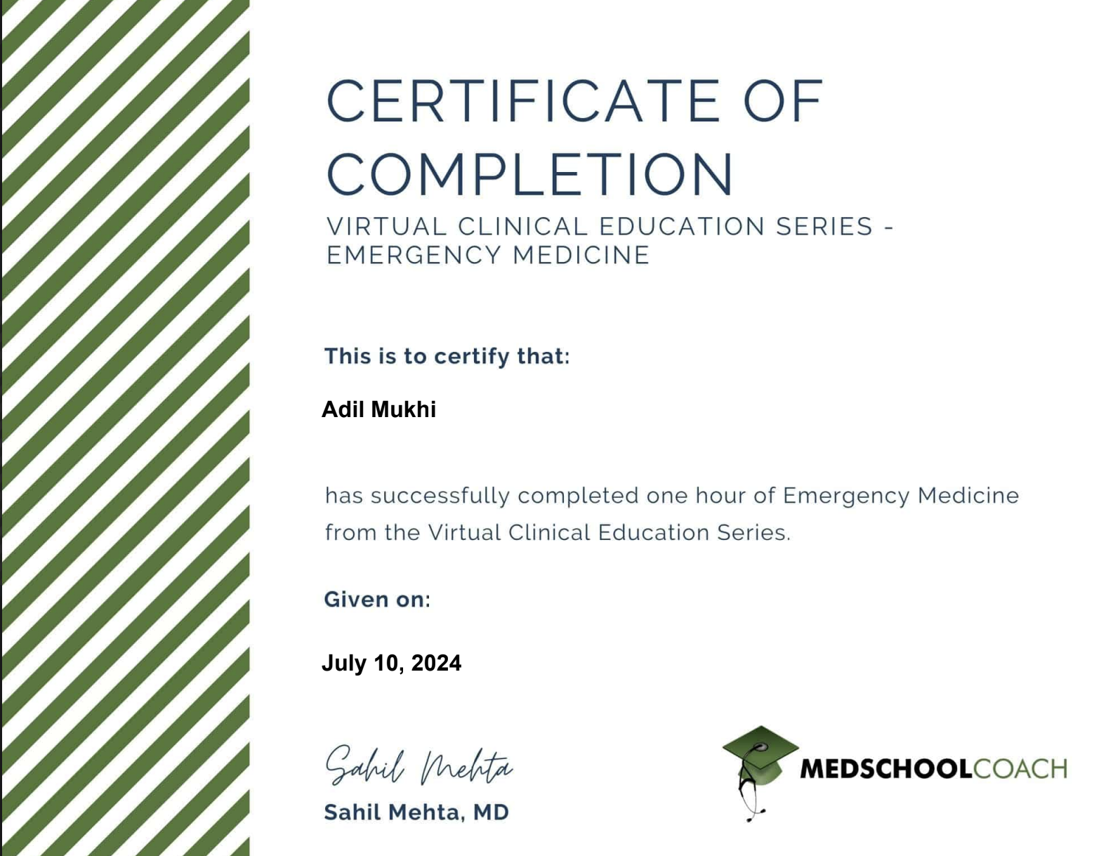 Certificate of Completion - Emergency Medicine