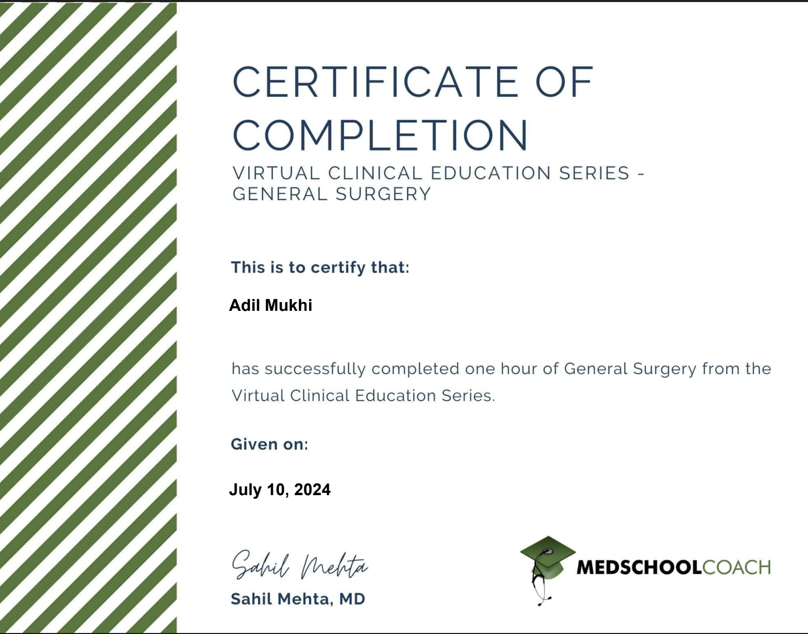 Certificate of Completion - General Surgery