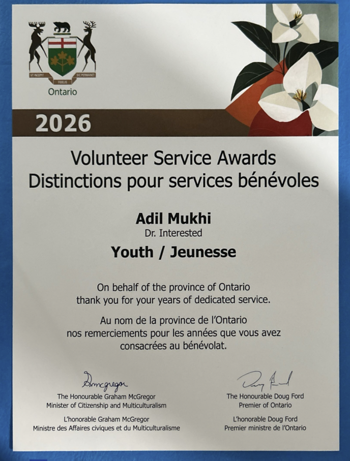 Ontario Volunteer Service Award — Dr. Interested (2–4 Years)