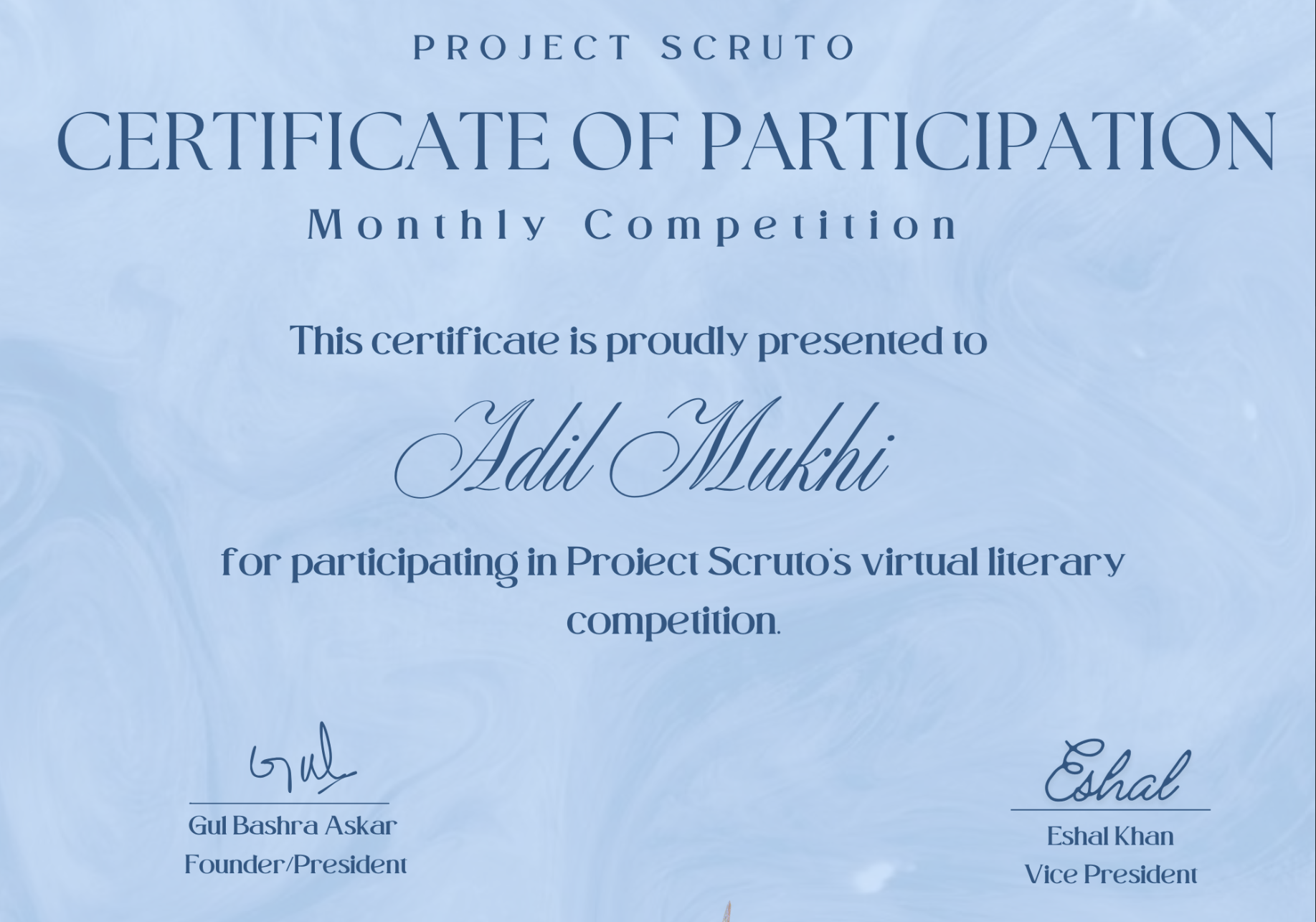 Certificate of Participation - Literary Competition