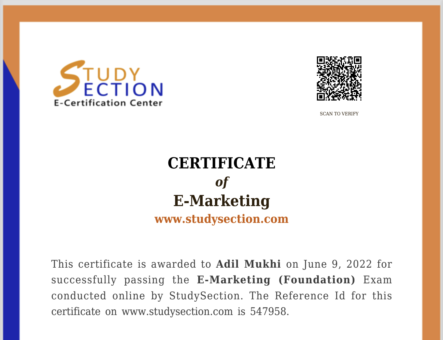 Certificate of E-Marketing