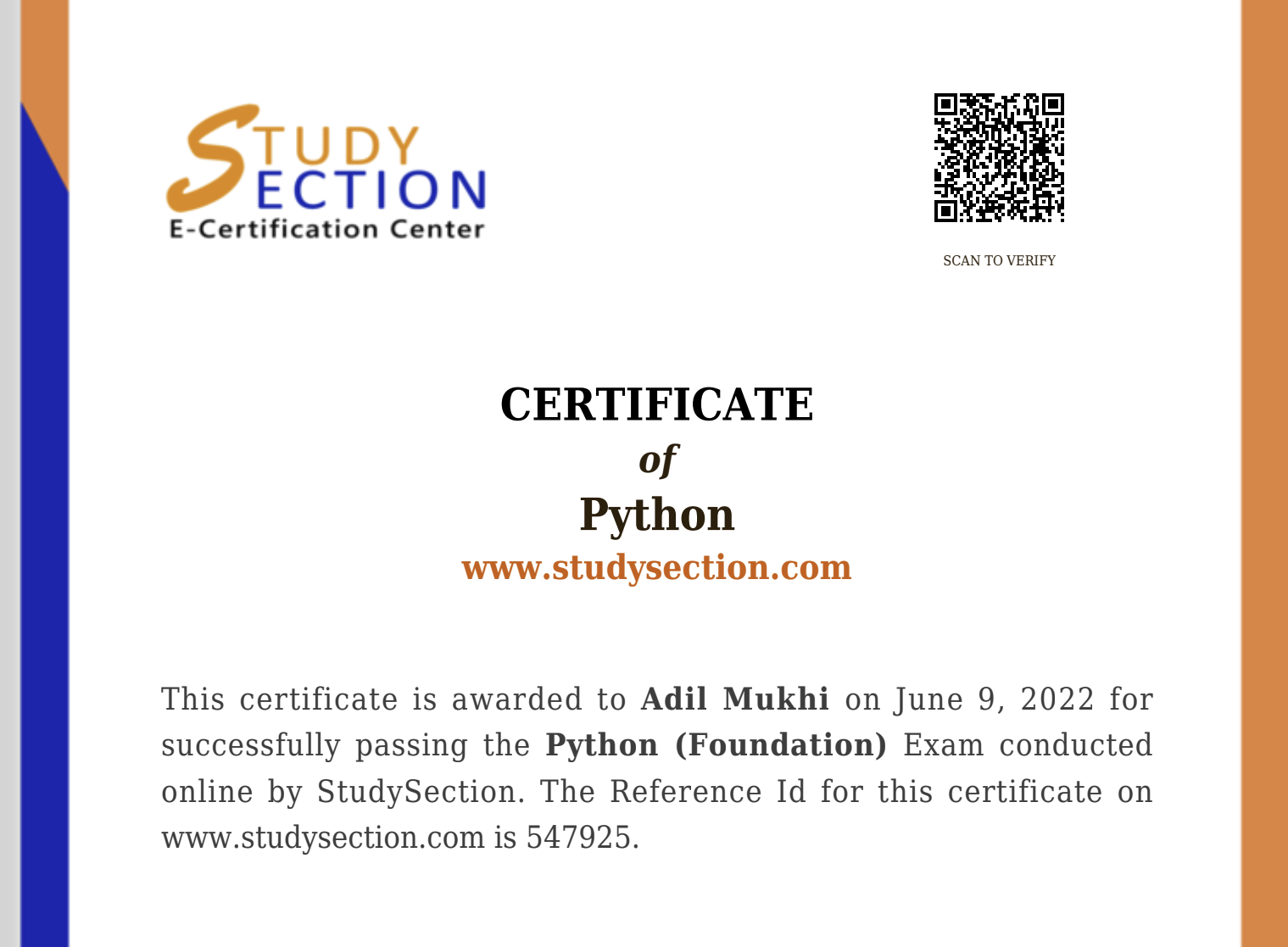 Certificate of Python