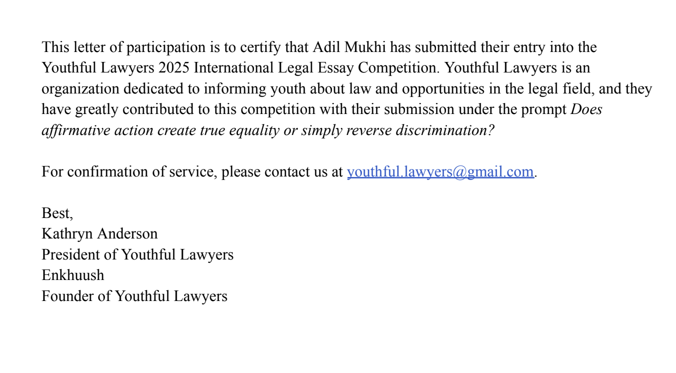 Letter of Participation - International Legal Essay Competition
